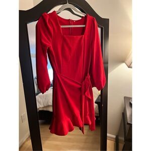 NEW Dress Square Neck Long Tie Waist Wrap Ruffle Hem S